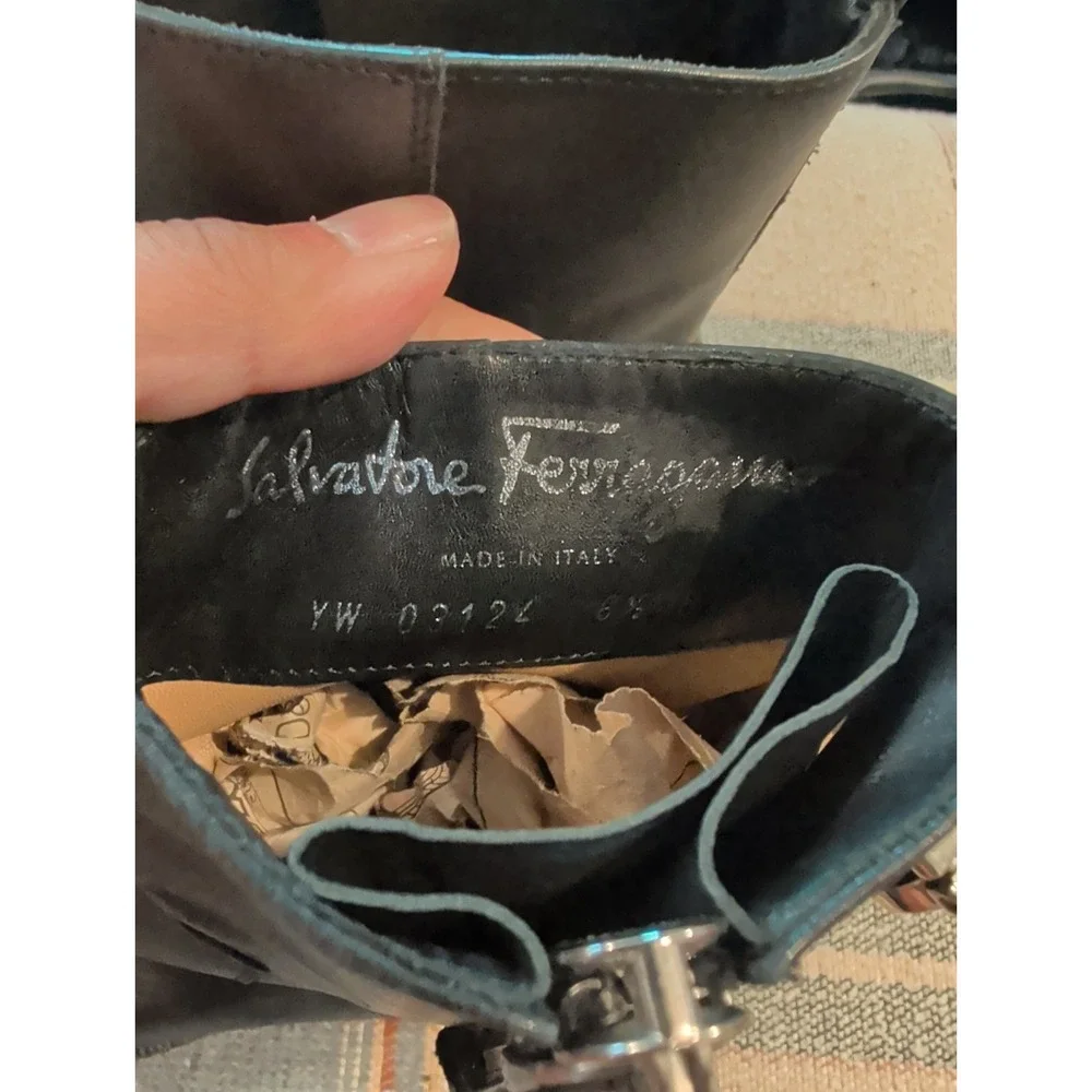 Salvatore Ferragamo Leather Ankle Moto Black Leather Boots Womens Size 6.5 B